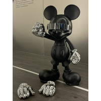 懿清艺术｜酷鏡米奇 (Cool Mirror Mickey) —— 潮流藝術收藏公仔 (磨砂黑金屬銀系列 / 現代奢華家居擺飾)
