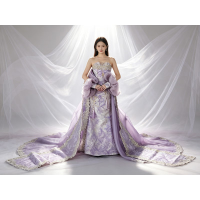 MM World｜紫金色蕾絲滾邊緞面禮服 (紫金盛世系列)