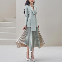 高級感西服職業套裝女通勤百褶裙兩件套早春穿搭套裝2023