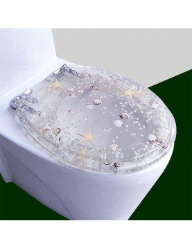 馬桶蓋 UVO型家用通用老式抽水樹脂馬桶圈加厚坐便器蓋廁所板配件-透明海星
